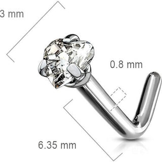 Titanium Nose L-Shape Heart Zirconia Silver