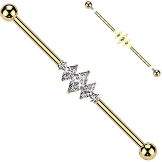 Titanio Barbell Industrial 3 talla marquesa 2 circonitas redondas Rosca interna