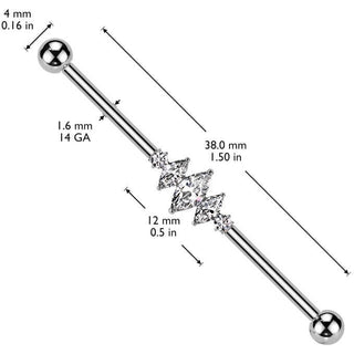 Titanio Barbell Industrial 3 talla marquesa 2 circonitas redondas Rosca interna