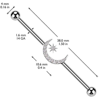 Titanio Barbell Industrial luna creciente estrella circonita Rosca interna