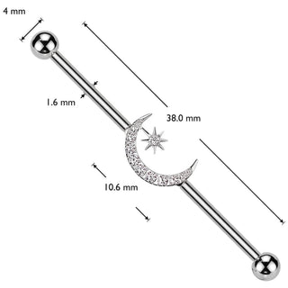 Titanium Industrial Barbell hilal ottoman moon star zirconia Internally Threaded