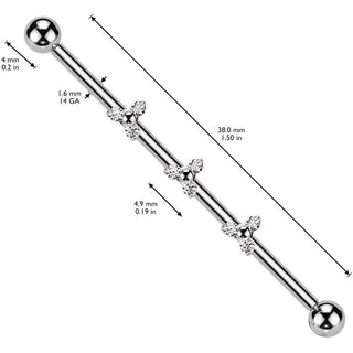 Titanio Barbell Industrial Triángulo 3 circonitas Push In