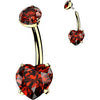 Titanium Belly Button Piercing gold pvd prong set heart cubic zirconia Internally Threaded