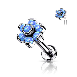Titanium Labret Flower Opal Silver Internally Threaded