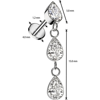 Titanium Labret Teardrop zirconia dangle Internally Threaded