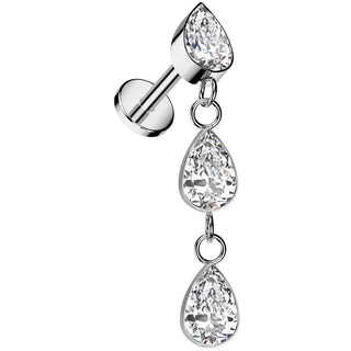 Titanium Labret Teardrop zirconia dangle Internally Threaded