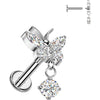 Titanium Labret butterfly dangle zirconia Internally Threaded