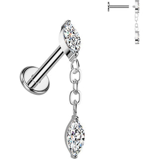 Titanium Labret chain dangle zirconia Internally Threaded
