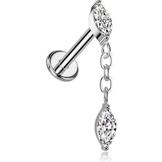 Titanium Labret chain dangle zirconia Internally Threaded
