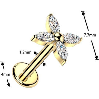 Titanium Labret flower zirconia marquise cut Internally Threaded