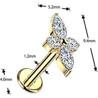 Titanium Labret flower zirconia Internally Threaded