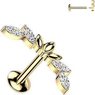 Titanium Labret zirconia marquise cut Internally Threaded