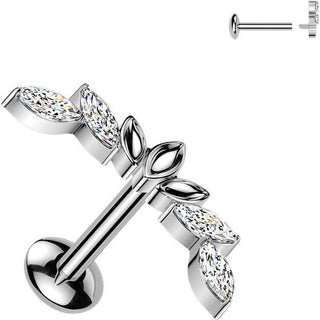 Titanium Labret zirconia marquise cut Internally Threaded