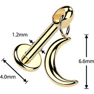 Titanium Labret crescent moon dangle Internally Threaded