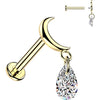 Titanium Labret moon teardrop cubic zirconia dangle Internally Threaded
