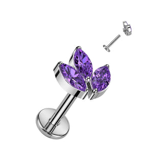 Titanium Labret Leaf Zirconia Internally Threaded