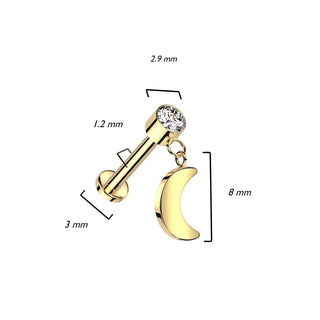 Titanium Labret Moon Zirconia Internally Threaded