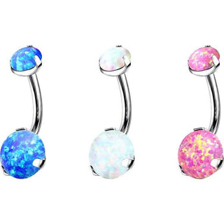 Titanium Belly Button Piercing Opal Dimple setting Internally Threaded