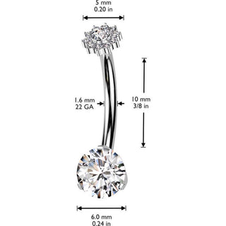 Titanio Piercing ombligo Circonita redonda y flor Rosca interna