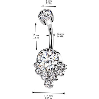 Titanio Piercing ombligo Racimo de circonitas Rosca interna