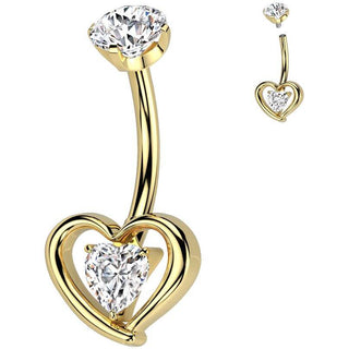 Titanium Belly Button Piercing heart in heart zirconia Internally Threaded