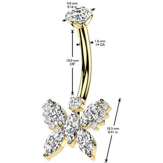 Titanio Piercing ombligo Mariposa circonita Rosca interna