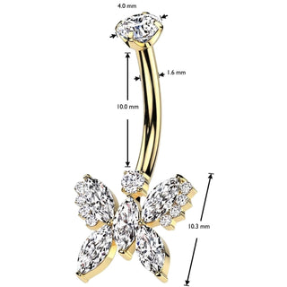 Titanium Belly Button Piercing butterfly zirconia Internally Threaded