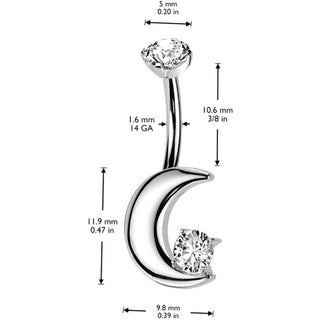 Titanium Belly Button Piercing quarter moon zirconia star Internally Threaded