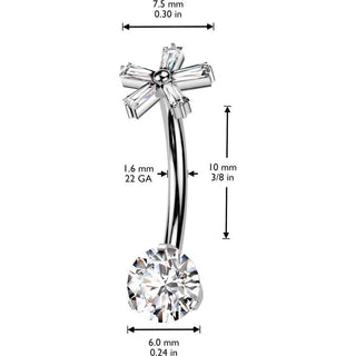 Titanio Piercing ombligo Flor de circonita y redondo Rosca interna