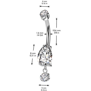 Titanio Piercing ombligo colgante de circonita Rosca interna