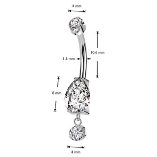 Titanium Belly Button Piercing zirconia dangle Internally Threaded