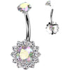 Titanium Belly Button Piercing flower zirconia Internally Threaded