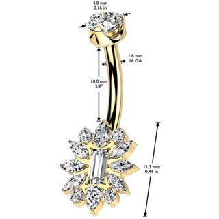 Titanio Piercing ombligo girasol circonita Rosca interna