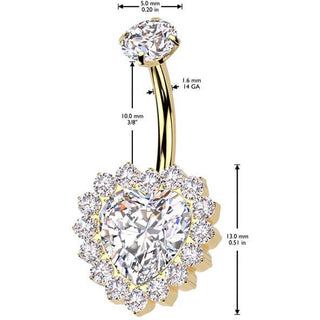 Titanio Piercing ombligo corazón circonita Rosca interna