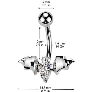 Titanio Piercing ombligo murciélago de circonita Rosca interna