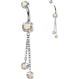 Titanium Belly Button Piercing zirconia chain dangle Internally Threaded
