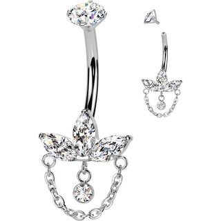 Titanium Belly Button Piercing zirconia chain dangle Internally Threaded