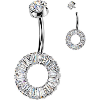 Titanium Belly Button Piercing zirconia baguette cut Internally Threaded