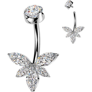 Titanium Belly Button Piercing zirconia flower marquise cut Internally Threaded