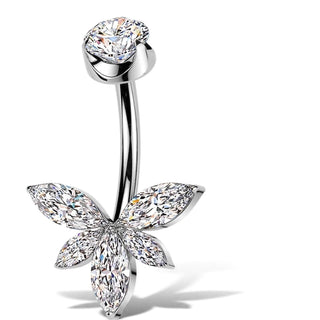 Titanium Belly Button Piercing zirconia flower marquise cut Internally Threaded