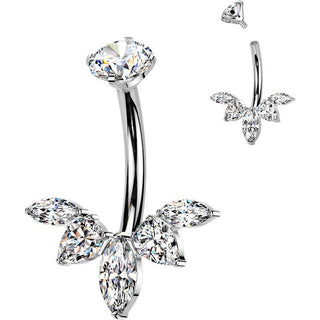 Titanium Belly Button Piercing zirconia flower marquise cut Internally Threaded