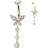 Titanium Belly Button Piercing butterfly zirconia dangle Internally Threaded