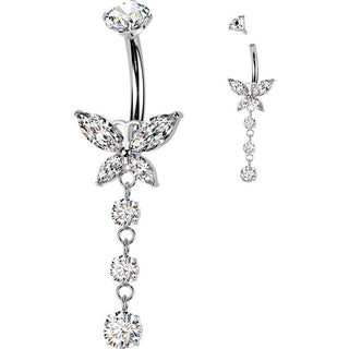 Titanium Belly Button Piercing butterfly zirconia dangle Internally Threaded