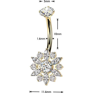 Titanium Belly Button Piercing cubic zirconia cluster flower prong set top Internally Threaded
