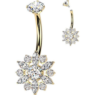 Titanium Belly Button Piercing cubic zirconia cluster flower prong set top Internally Threaded