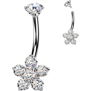 Titanium Belly Button Piercing flower prong set cubic zirconia top Internally Threaded