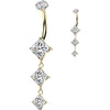Titanium Belly Button Piercing descending triple diamond cubic zirconia dangle Internally Threaded