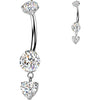 Titanium Belly Button Piercing prong set cubic zirconia heart dangle Internally Threaded