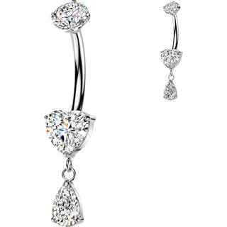 Titanium Belly Button Piercing prong set heart cubic zirconia teardrop dangle Internally Threaded