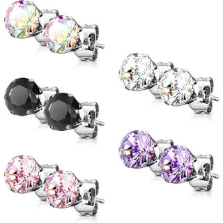 Stud Earring 316L Stud Earrings Pack Mixed Colors Round Cubic Zirconia Prong Setting, 5 s pairs